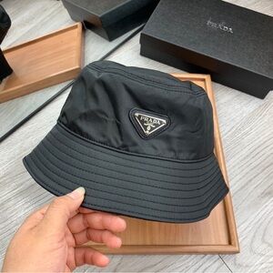 🤠✨Prada Black Nylon Bucket Hat with Triangle Logo